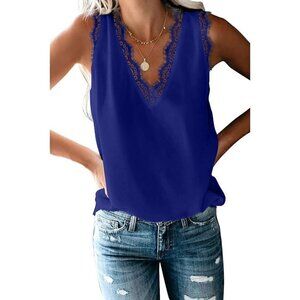 Boutique Royal Blue Lace V-Neck Sleeveless Blouse M